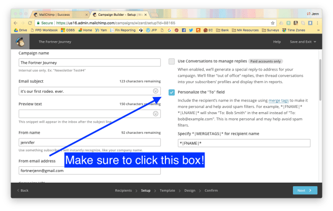click personalize field box