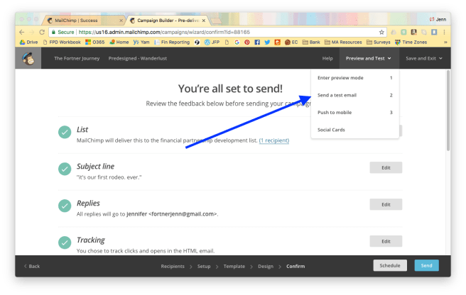 send a test email mailchimp